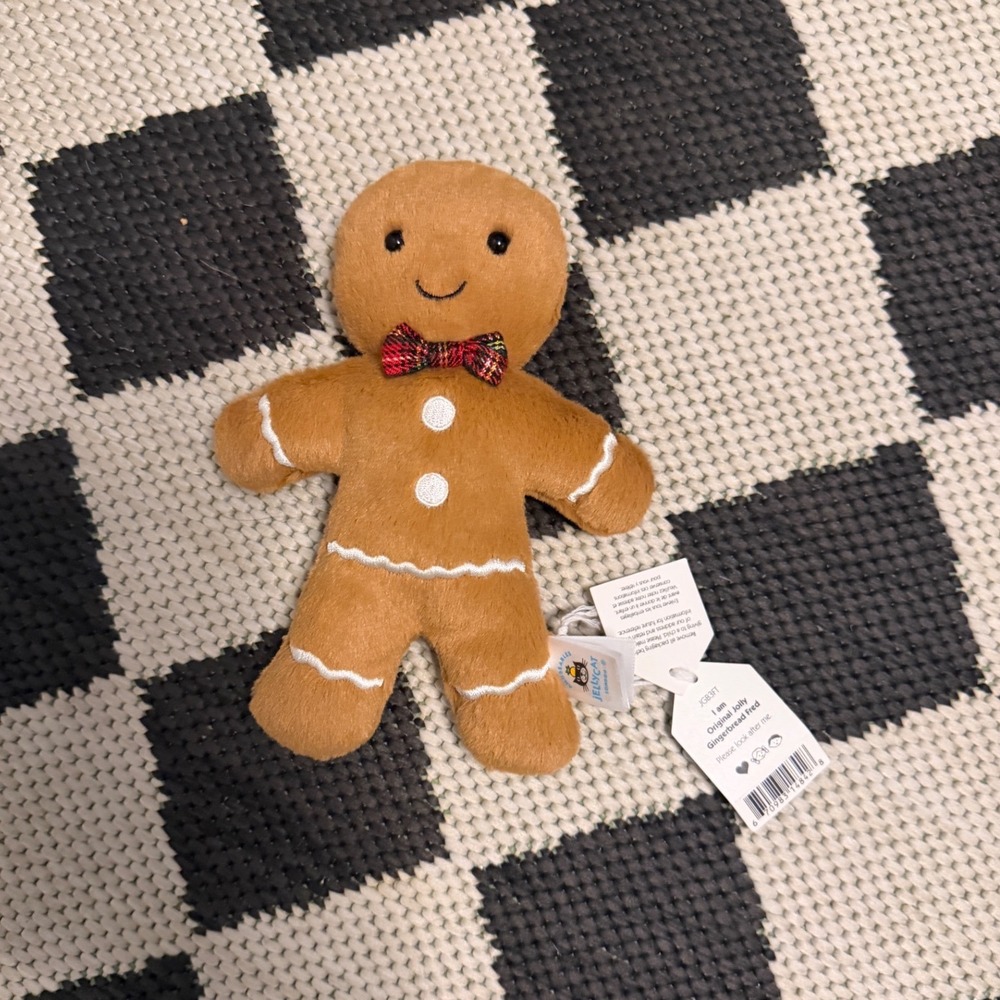 Jellycat Original Jolly Gingerbread Fred Plush Holiday Stuffed Toy JGB3FT NWT